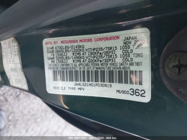 2001 MITSUBISHI MONTERO SPORT JA4LS21H01P030819 Photo 8