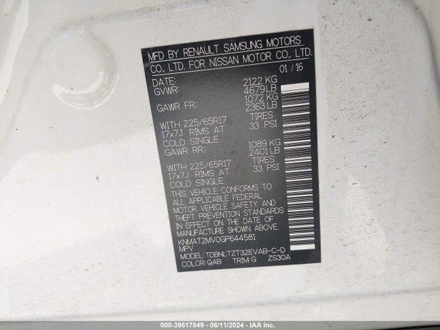 Nissan ROGUE SV 2016 KNMAT2MV0GP644581 Image 9