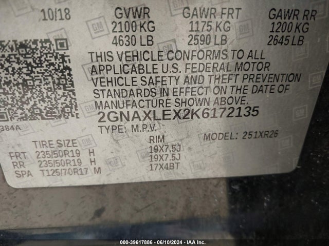 Chevrolet EQUINOX LT 2019 2GNAXLEX2K6172135 Image 9