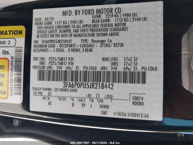 3FA6P0PU5JR218442 Ford Fusion Energi Se Luxury