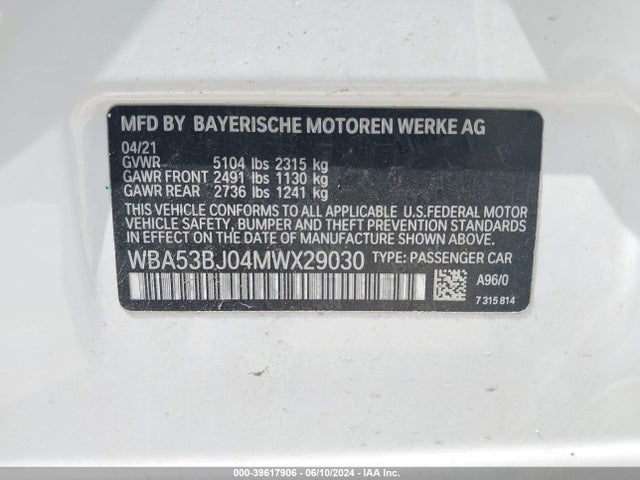 WBA53BJ04MWX29030 BMW 540I