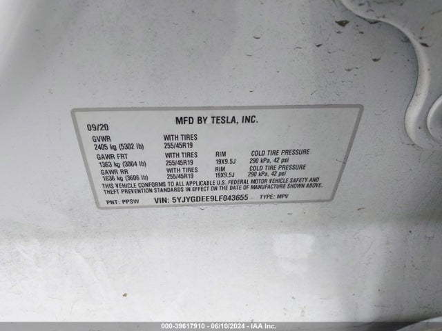 5YJYGDEE9LF043655 Tesla Model Y Long Range Dual Motor All-wheel Drive