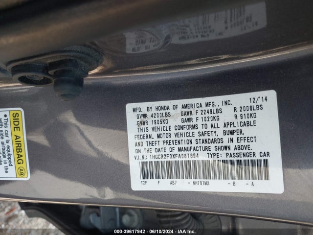 Honda ACCORD LX 2015 1HGCR2F3XFA087894 Image 9