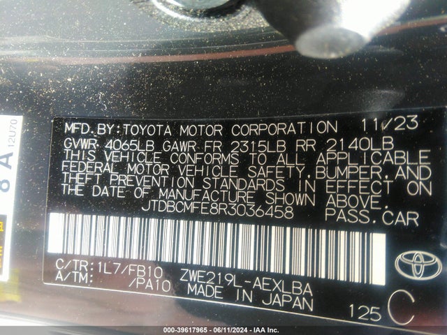 JTDBCMFE8R3036458 Toyota Corolla Hybrid Le