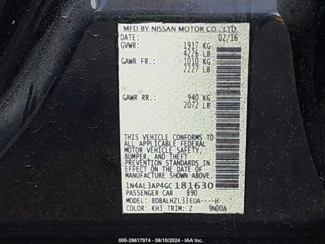 1N4AL3AP4GC181630 Nissan Altima 2.5 Sr