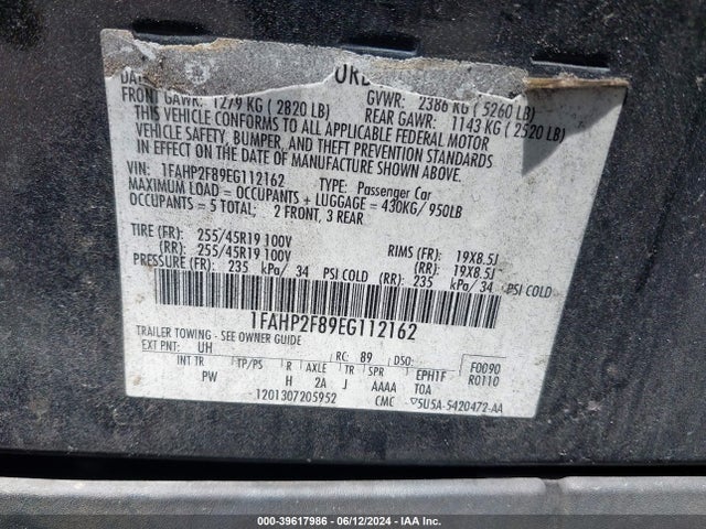 Ford Taurus Limited 2014 1FAHP2F89EG112162 Image 9