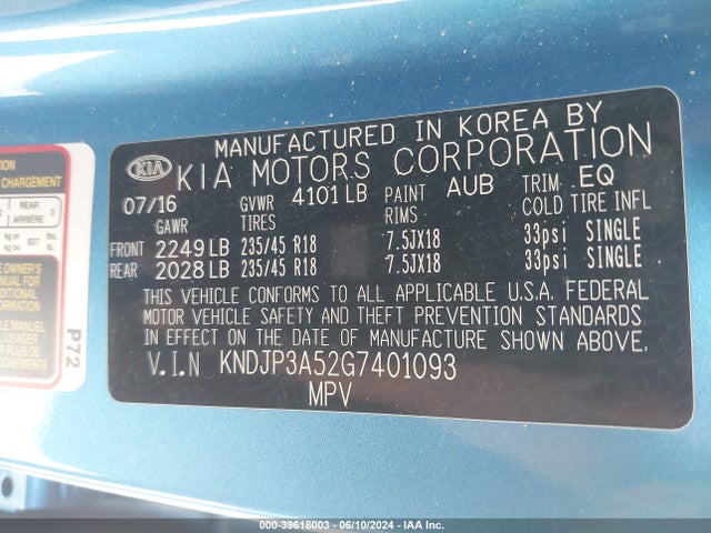 KIA SOUL + 2016 KNDJP3A52G7401093 Image 9