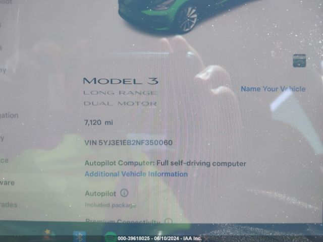 5YJ3E1EB2NF350060 Tesla Model 3 Long Range Dual Motor All-wheel Drive