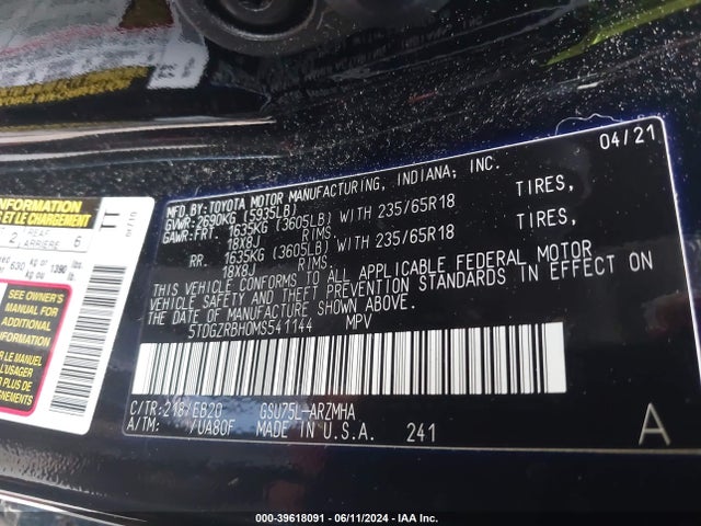 Toyota Highlander Xle 2021 5TDGZRBH0MS541144 Image 9