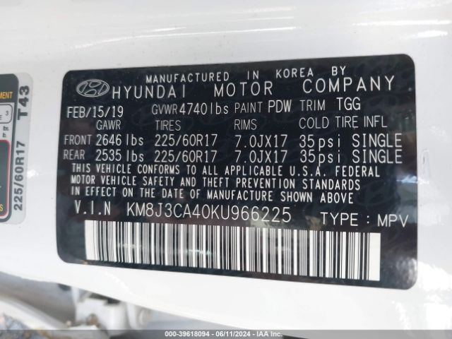 KM8J3CA40KU966225 Hyundai Tucson Value
