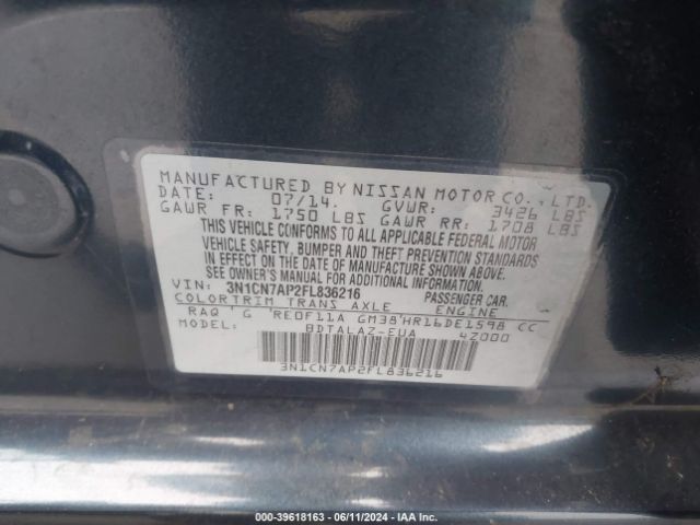3N1CN7AP2FL836216 Nissan Versa 1.6 S+