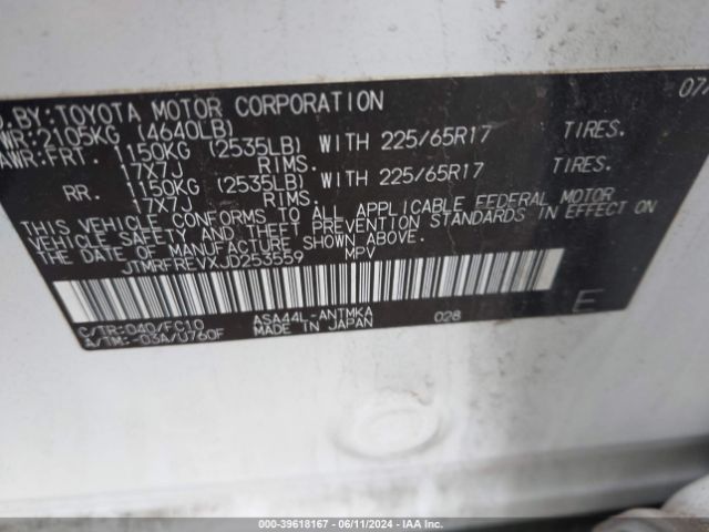 JTMRFREVXJD253559 Toyota Rav4 Xle