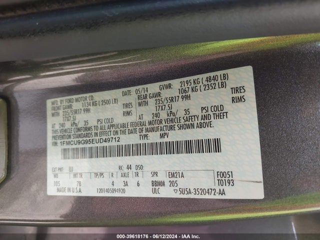 Ford ESCAPE SE 2014 1FMCU9G95EUD49712 Image 9