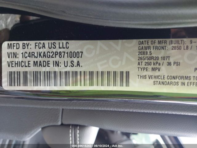 1C4RJKAG2P8710007 Jeep Grand Cherokee L Altitude 4x4