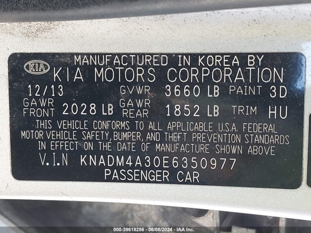 KIA RIO LX 2014 KNADM4A30E6350977 Image 9
