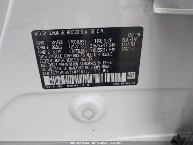 3CZRU5H53KM718127 Honda HR-V EX
