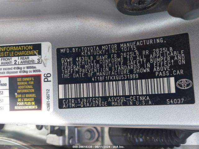 4T1BF1FKXGU531999 Toyota CAMRY LE