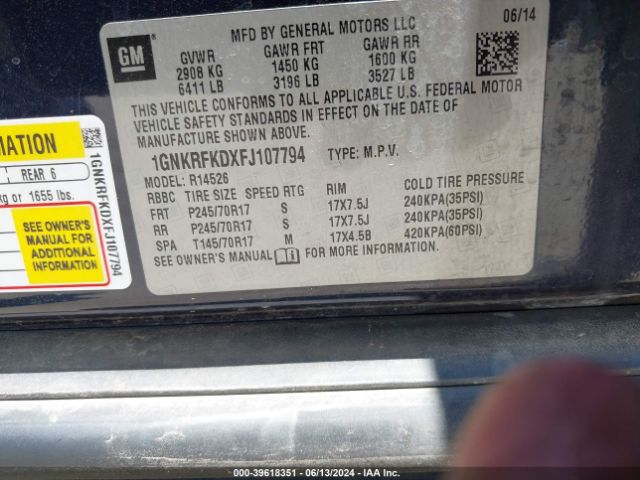 1GNKRFKDXFJ107794 Chevrolet Traverse Ls