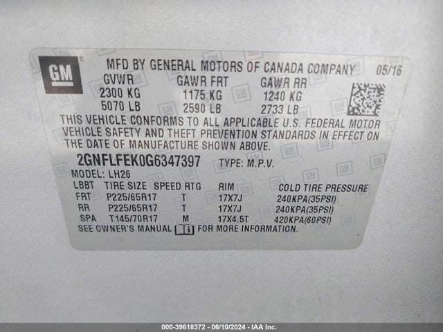 Chevrolet EQUINOX LT 2016 2GNFLFEK0G6347397 Image 9