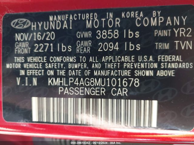 KMHLP4AG8MU101678 Hyundai Elantra Limited