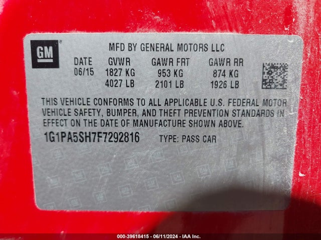 1G1PA5SH7F7292816 Chevrolet Cruze Ls Auto