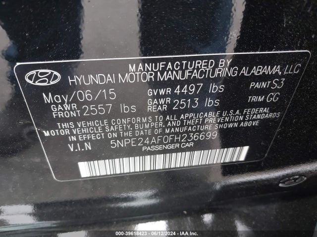 Hyundai SONATA SE 2015 5NPE24AF0FH236699 Image 9