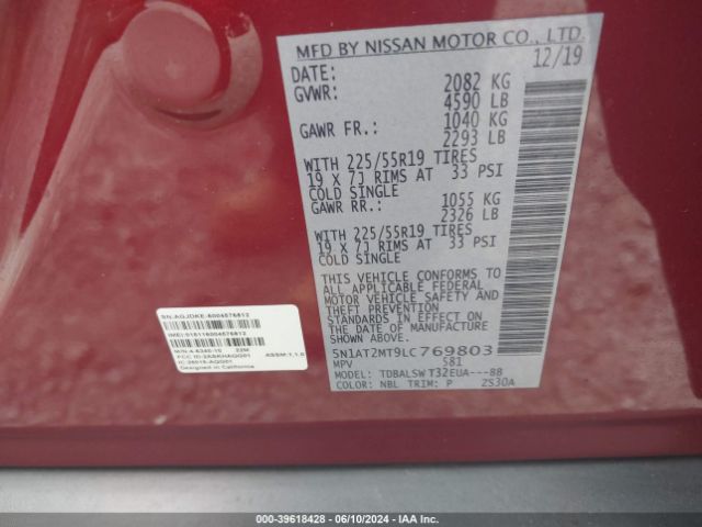 5N1AT2MT9LC769803 Nissan Rogue Sl Fwd