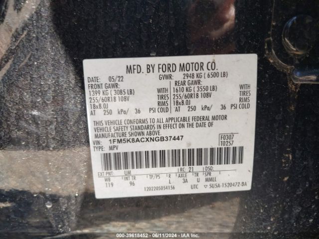 1FM5K8ACXNGB37447 Ford Police Interceptor Utility