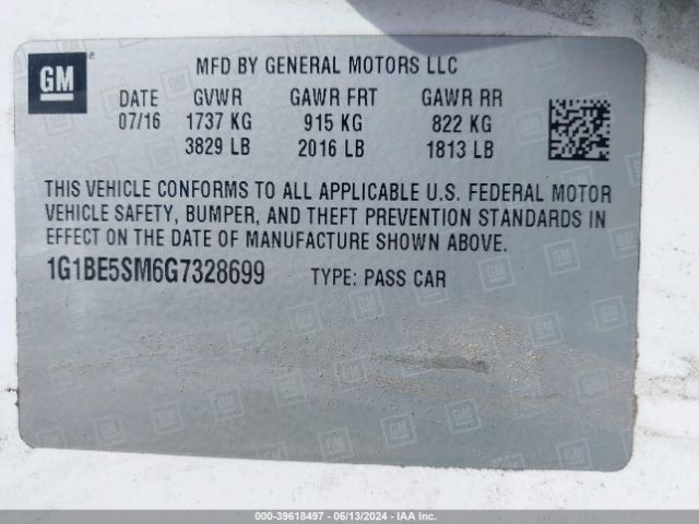 1G1BE5SM6G7328699 Chevrolet Cruze Lt Auto