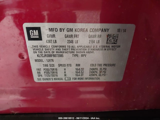 Chevrolet Trax Lt 2015 KL7CJRSB8FB072085 Image 9
