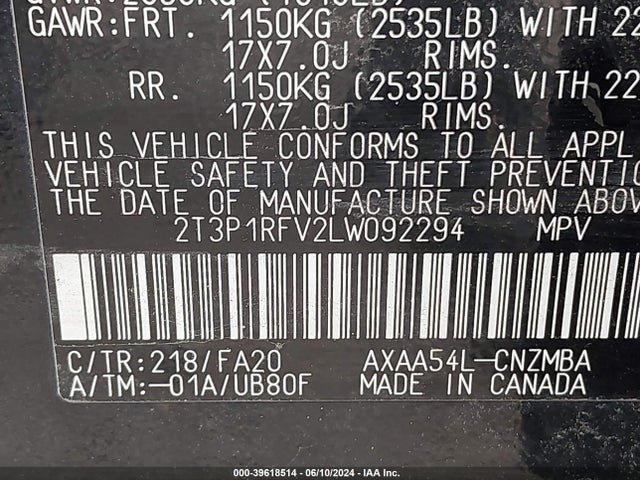 Toyota Rav4 Xle 2020 2T3P1RFV2LW092294 Image 9