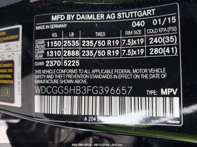 WDCGG5HB3FG396657 Mercedes-Benz GLK 350
