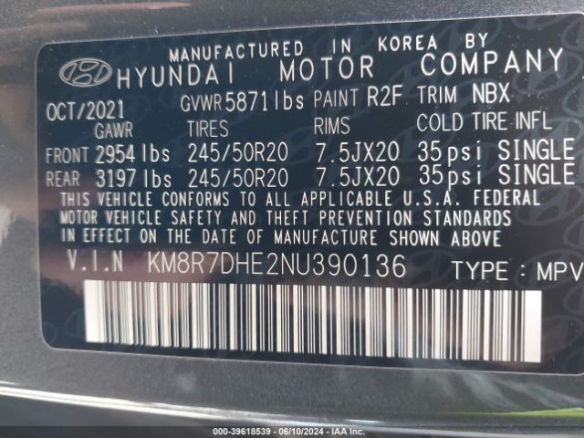 KM8R7DHE2NU390136 Hyundai Palisade Calligraphy