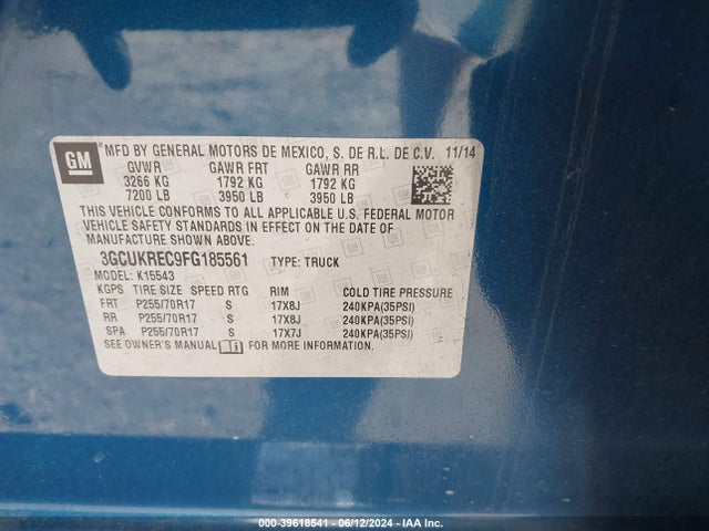 Chevrolet Silverado 1500 1lt 2015 3GCUKREC9FG185561 Image 9