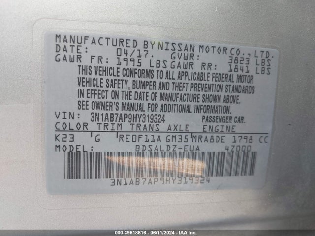 Nissan SENTRA SV 2017 3N1AB7AP9HY319324 Image 9