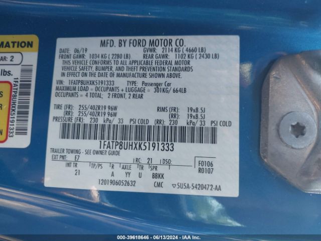 1FATP8UHXK5191333 Ford Mustang Ecoboost