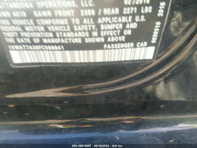 1VWAT7A38FC068841 Volkswagen Passat 1.8t Wolfsburg Edition