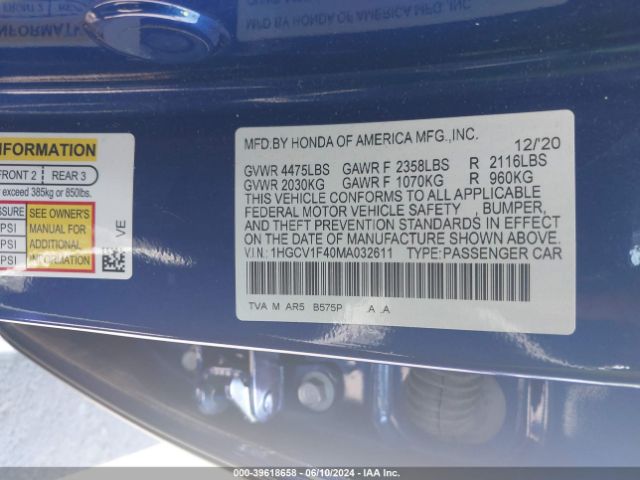 1HGCV1F40MA032611 Honda Accord Sport Special Edition