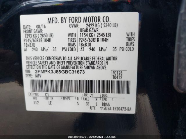 2FMPK3J85GBC31673 Ford EDGE SEL