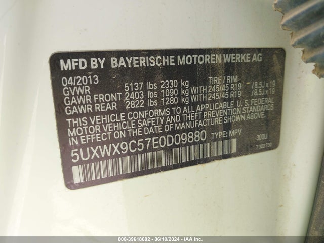 39618692 :رقم المزاد ، 5UXWX9C57E0D09880 vin ، 2014 Bmw X3 Xdrive28i مزاد بيع