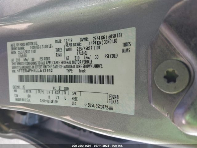 1FTER4FH1LLA12192 Ford Ranger Lariat