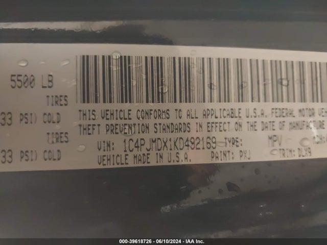 1C4PJMDX1KD492169 Jeep Cherokee Limited 4x4