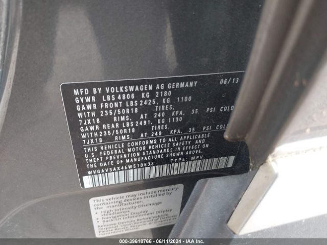WVGAV3AX4EW510533 Volkswagen Tiguan Sel