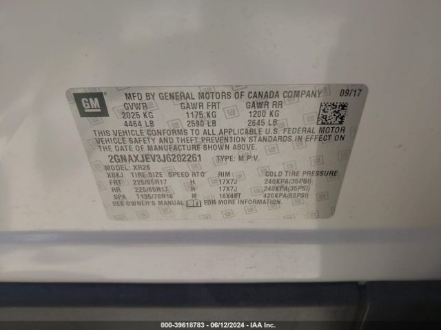 2GNAXJEV3J6202261 Chevrolet EQUINOX LT