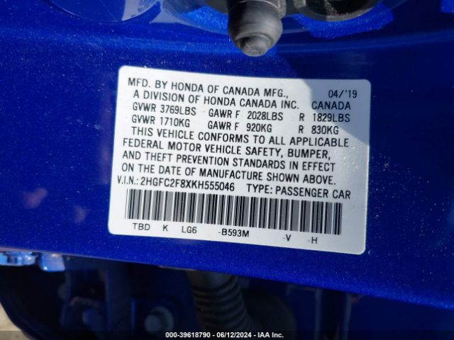 2HGFC2F8XKH555046 Honda Civic Sport