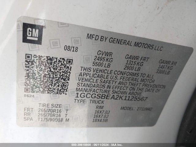 1GCGSBEA2K1125567 Chevrolet Colorado Wt