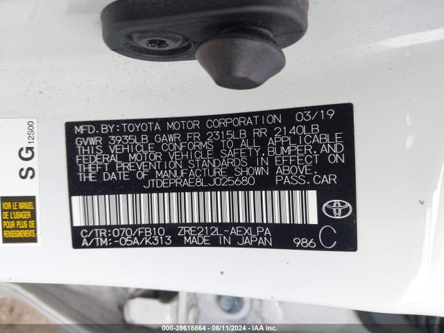 Toyota COROLLA LE 2020 JTDEPRAE8LJ025680 Image 9