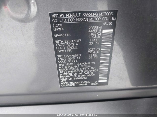 Nissan ROGUE SV 2016 KNMAT2MT6GP696568 Image 9