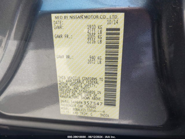 Nissan Altima 2.5 S 2015 1N4AL3AP6FN357547 Image 9