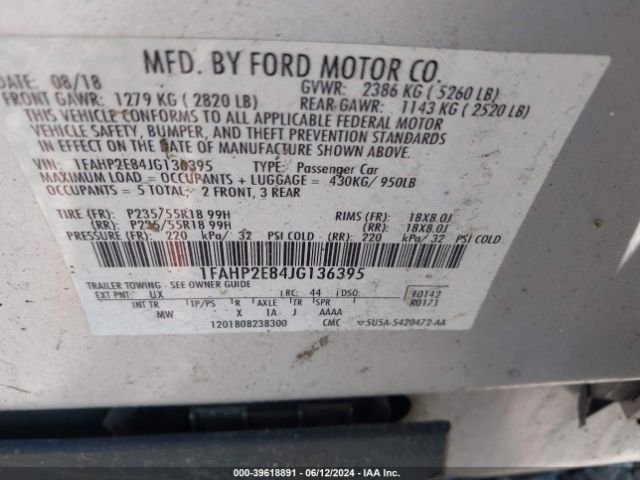 1FAHP2E84JG136395 Ford TAURUS SEL